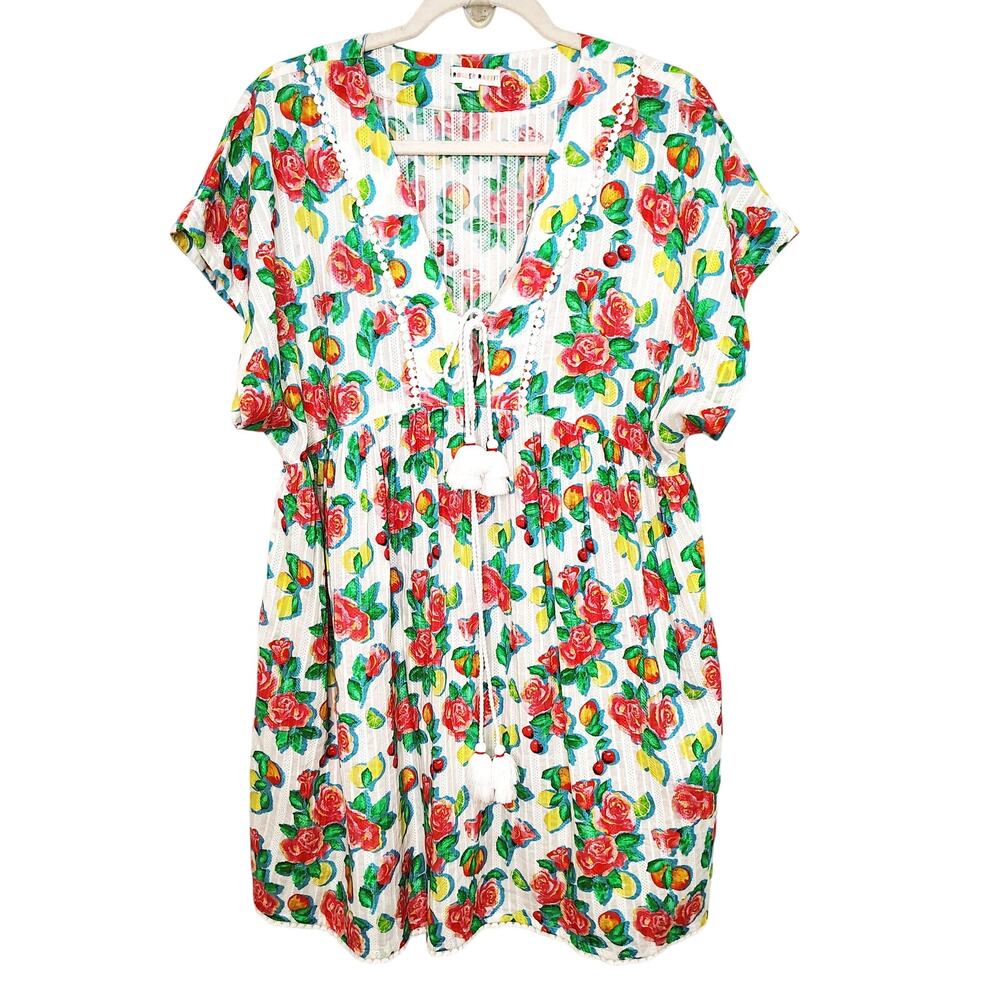Roller Rabbit Womens Small Dress Kaftan Ponderosa Vanora Floral Tropical Linen - Picture 2 of 11
